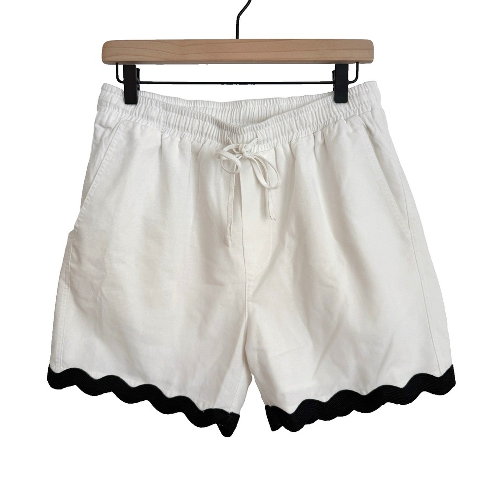 Runaway The Label White Linen Shorts Scallop Hem Women's M High‎ Waist Summer